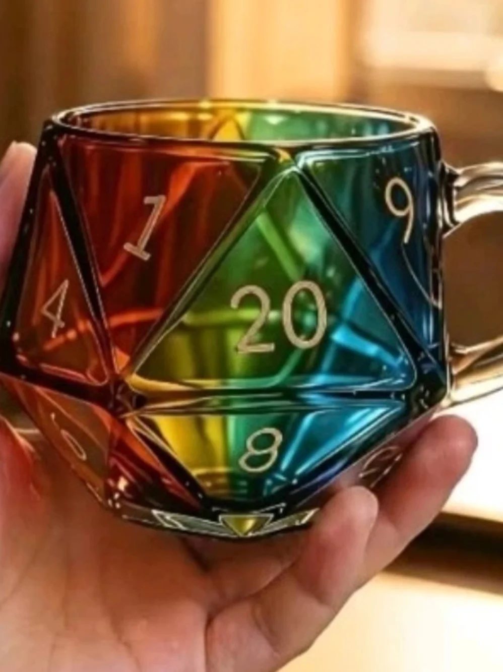 Rainbow D20 Glass Mug - Multi-Color Gamer Cup